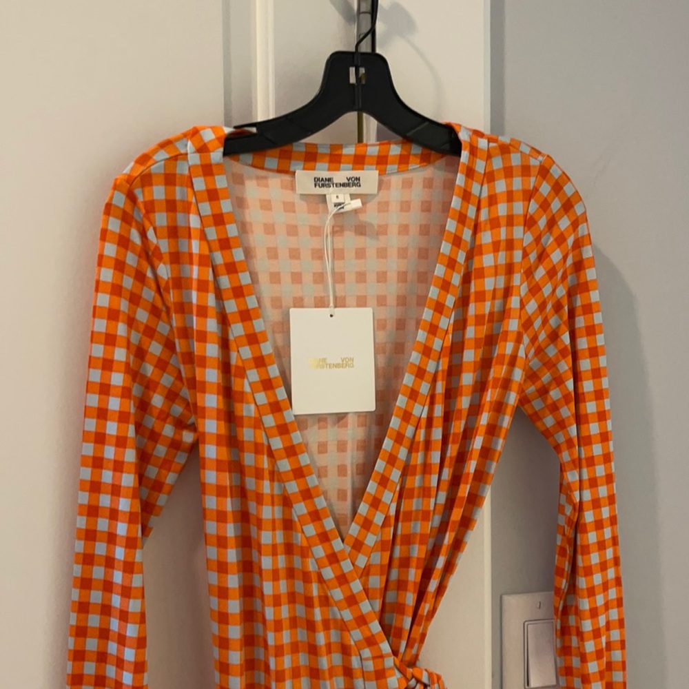 Rare NWT DVF gingham maxi wrap dress size 6.